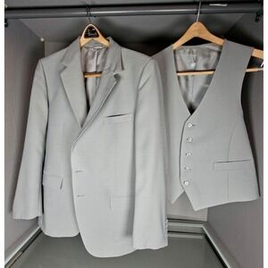 Vintage 70s Gray 3 Piece Suit Mens 44R 36x31.5 Vest Pants Disco